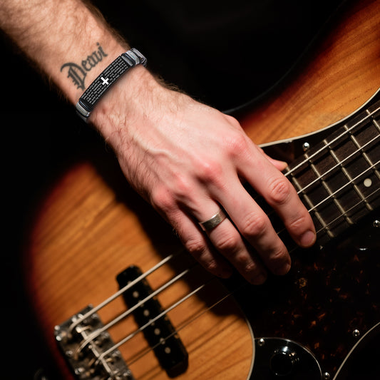 LuxGoth Men's Stainless Steel Adjustable Mesh Chain Bracelet Cross Religious Christian Link Chain Bible Verse Quote Faith Bracelet with Watch Band Strap Jewelry