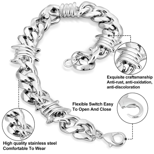 Stainless Steel Heavy Cuban Link Chain Bracelet Gothic Punk Rock Biker Viking Vintage Franco Link Curb Bracelet Jewelry for Men Silver SKU:GTS-B1B45002