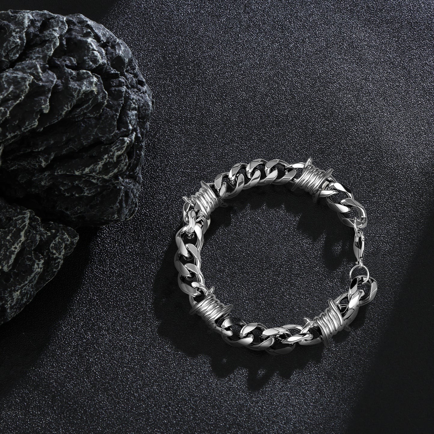Stainless Steel Heavy Cuban Link Chain Bracelet Gothic Punk Rock Biker Viking Vintage Franco Link Curb Bracelet Jewelry for Men Silver SKU:GTS-B1B45002