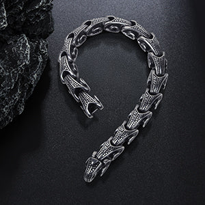 LuxGoth Men's Stainless Steel Ouroboros Jormungandr Link Chain Bracelet,Gothic Viking Dragon Link Heavy Bracelet with Spring Ring Clasp