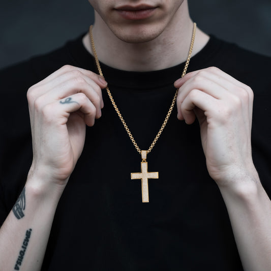 LuxGoth Stainless Steel Cross Necklace,Classic Full Diamond Cross Religious Faith Pendant Chain Jewelry for Men Women