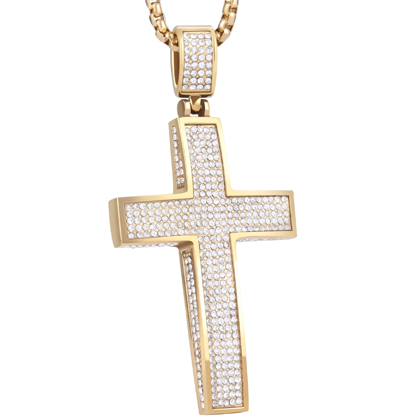 LuxGoth Stainless Steel Cross Necklace,Classic Full Diamond Cross Religious Faith Pendant Chain Jewelry for Men Women
