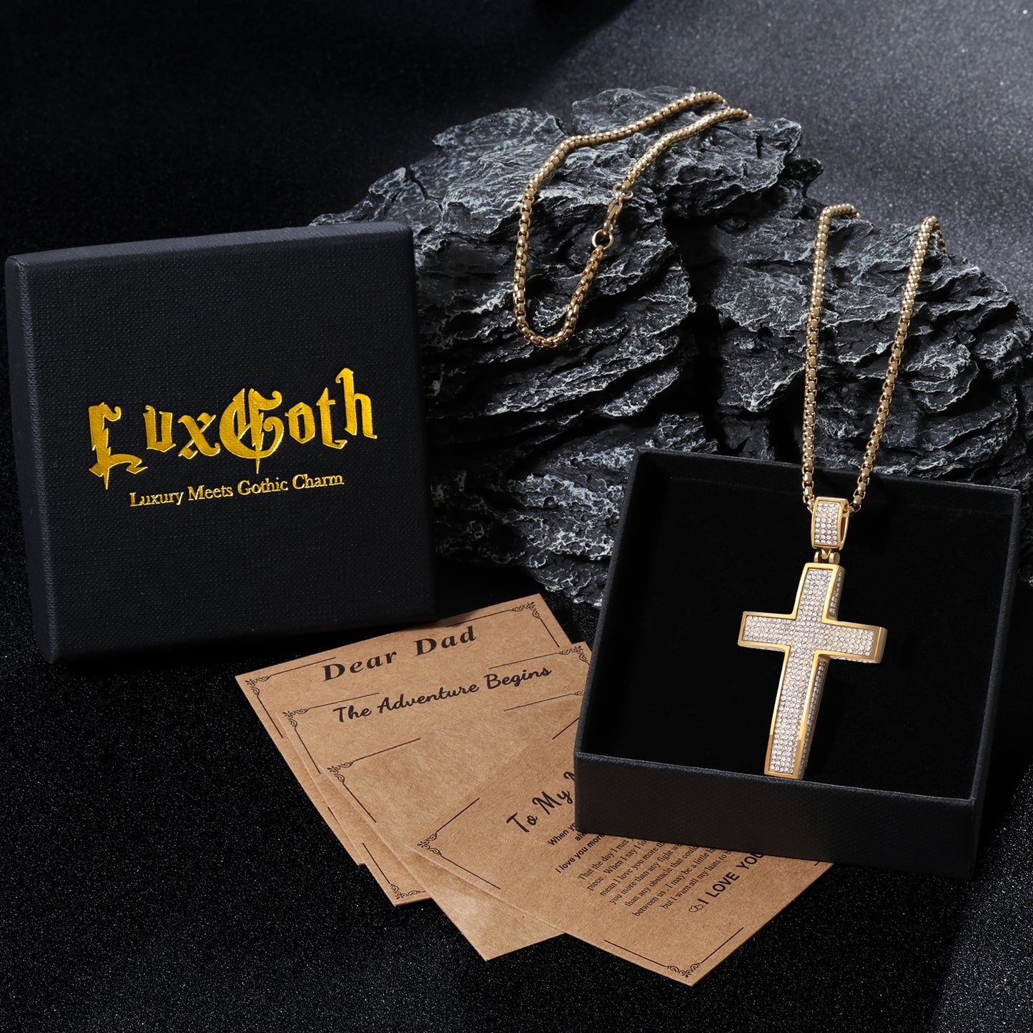 LuxGoth Stainless Steel Cross Necklace,Classic Full Diamond Cross Religious Faith Pendant Chain Jewelry for Men Women