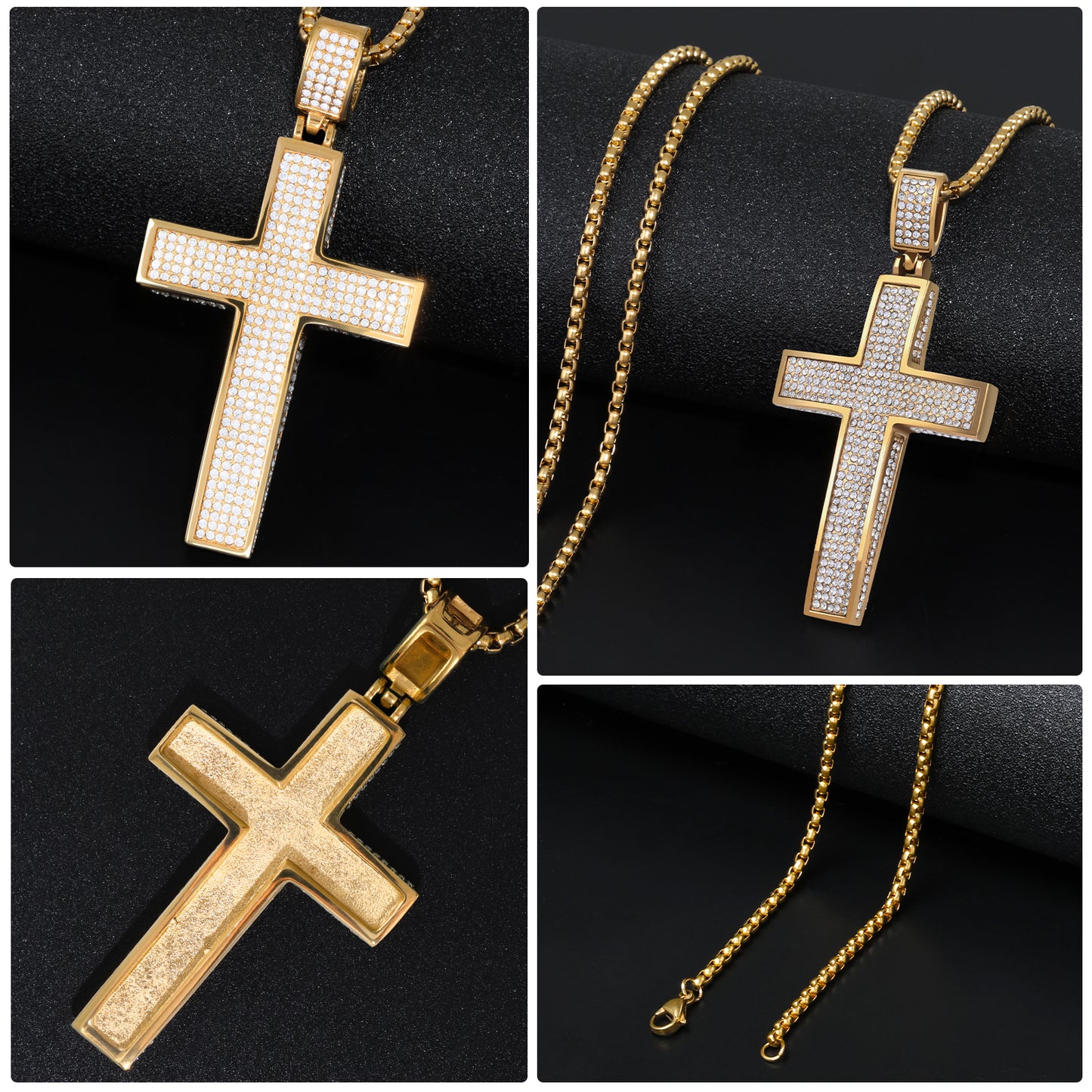 LuxGoth Stainless Steel Cross Necklace,Classic Full Diamond Cross Religious Faith Pendant Chain Jewelry for Men Women