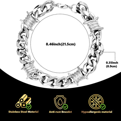Stainless Steel Heavy Cuban Link Chain Bracelet Gothic Punk Rock Biker Viking Vintage Franco Link Curb Bracelet Jewelry for Men Silver SKU:GTS-B1B45002