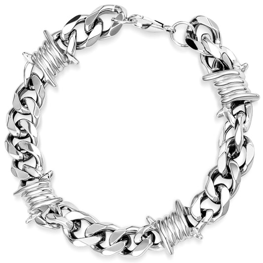 Stainless Steel Heavy Cuban Link Chain Bracelet Gothic Punk Rock Biker Viking Vintage Franco Link Curb Bracelet Jewelry for Men Silver SKU:GTS-B1B45002