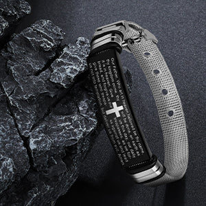 LuxGoth Men's Stainless Steel Adjustable Mesh Chain Bracelet Cross Religious Christian Link Chain Bible Verse Quote Faith Bracelet with Watch Band Strap Jewelry
