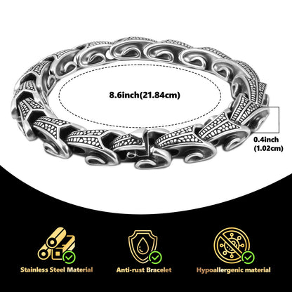 LuxGoth Men's Stainless Steel Ouroboros Jormungandr Link Chain Bracelet,Gothic Viking Dragon Link Heavy Bracelet with Spring Ring Clasp