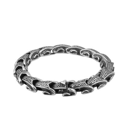 LuxGoth Men's Stainless Steel Ouroboros Jormungandr Link Chain Bracelet,Gothic Viking Dragon Link Heavy Bracelet with Spring Ring Clasp