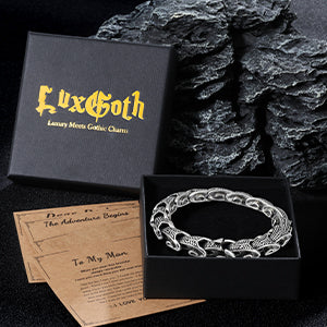 LuxGoth Men's Stainless Steel Ouroboros Jormungandr Link Chain Bracelet,Gothic Viking Dragon Link Heavy Bracelet with Spring Ring Clasp