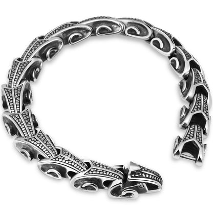 LuxGoth Men's Stainless Steel Ouroboros Jormungandr Link Chain Bracelet,Gothic Viking Dragon Link Heavy Bracelet with Spring Ring Clasp