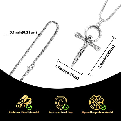 LuxGoth Stainless Steel Skulls Cross Necklace,Gothic Nail Cross Christian Faith Pendant Chain Jewelry for Men Women