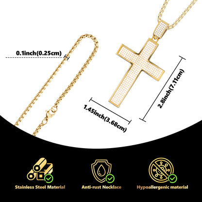 LuxGoth Stainless Steel Cross Necklace,Classic Full Diamond Cross Religious Faith Pendant Chain Jewelry for Men Women