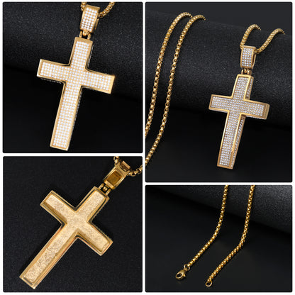 LuxGoth Stainless Steel Cross Necklace,Classic Full Diamond Cross Religious Faith Pendant Chain Jewelry for Men Women